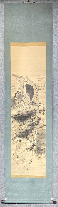 木莊笔《古松图》墨画立轴