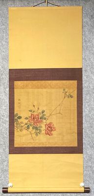 日本回流 夜朝 绢本蔷薇花卉立轴