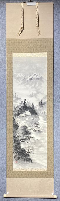 日本回流富士山水墨山水立轴