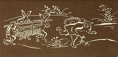 日本回流 鸟兽戏画印染立轴茶挂，复刻日本国宝鸟兽人物戏画经典名场面，兔子抬轿、狐狸开路的拟人诙谐画面，日本漫画始祖名绘复刻。