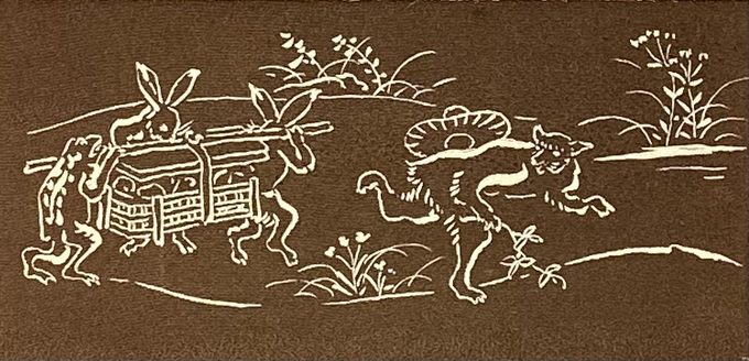 日本回流 鸟兽戏画印染立轴茶挂，复刻日本国宝鸟兽人物戏画经典名场面，兔子抬轿、狐狸开路的拟人诙谐画面，日本漫画始祖名绘复刻。