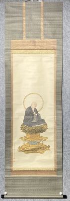 老木版画法然上人（华顶大殿真像）立轴
