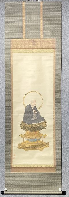老木版画法然上人（华顶大殿真像）立轴