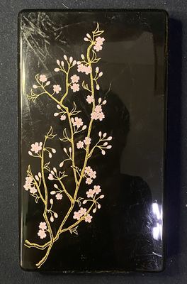 日本回流黑漆莳绘樱花文房砚箱