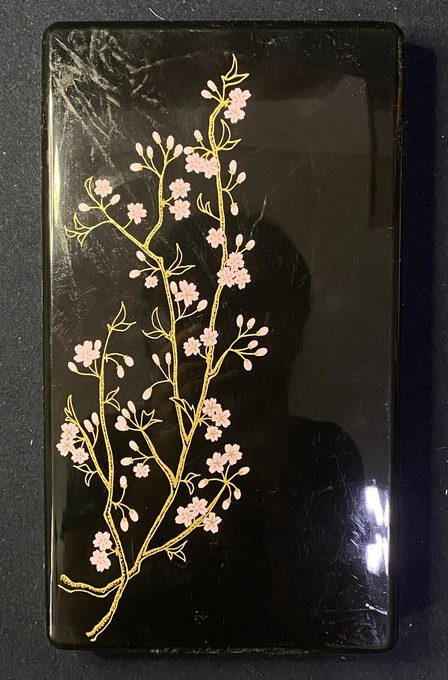 日本回流黑漆莳绘樱花文房砚箱
