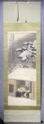 日本绢本立轴《善光寺雪夜典故图》
