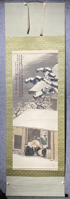 日本绢本立轴《善光寺雪夜典故图》