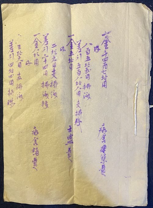 明治三十三年(1900年)日本村役场村长手写村级财政总账账本,棉线原装装订,紫墨水蘸水笔日文草书原稿