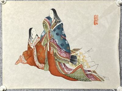 日本回流绢本平安双美人
