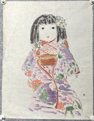 日本回流纸本手绘和服少女美人