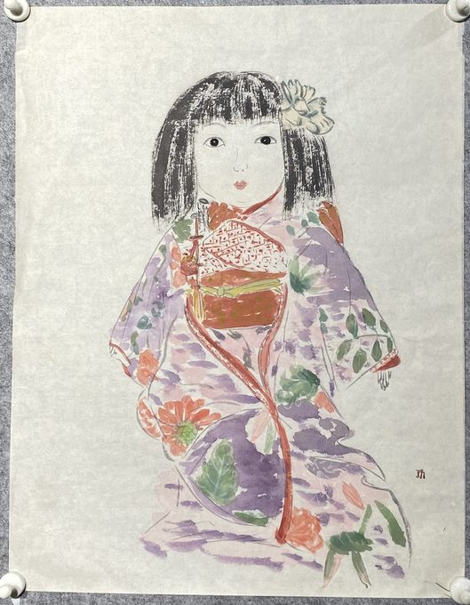 日本回流纸本手绘和服少女美人