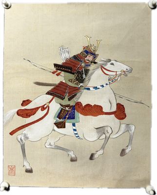 【昭和时期｜绢本手绘 骑马武者图】