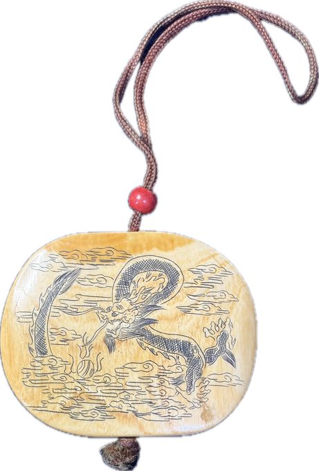 日本明治时期 象牙扁圆丸形根付（Manju Netsuke 馒头根付），日式传统随身佩饰，江户—明治时代男士和服腰带挂饰，也可作文玩挂牌佩戴