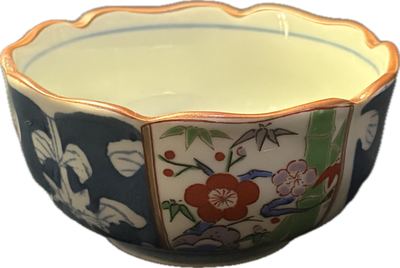 日本有田烧「紀窯」花口小鉢（染錦古伊万里风格）