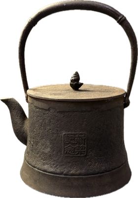 日本回流·昭和时期 竹节提梁 笹山纹 新筑纪念铁瓶