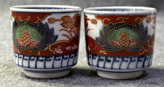 古伊万里青花赤绘描金对杯