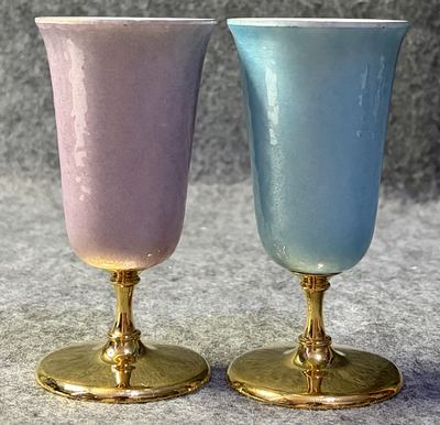 昭和珠光虹彩釉镀金高脚对杯