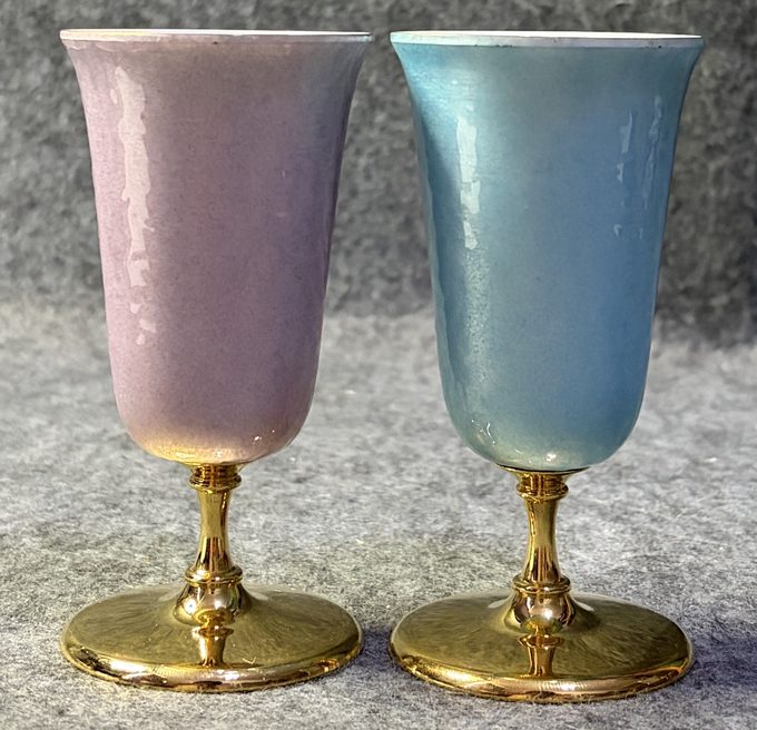 昭和珠光虹彩釉镀金高脚对杯