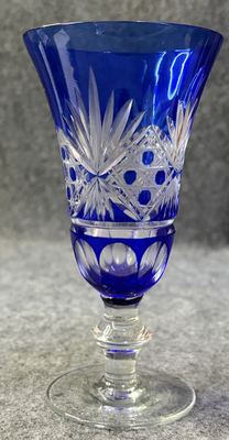 昭和钴蓝套色切子水晶高脚杯