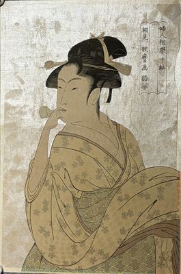 喜多川歌麿 妇人相学十体「吹噗乒少女」安达版画研究所云母摺复刻