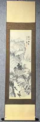 陈文翰《溪山幽隐》绢本山水立轴（1986年丙寅）