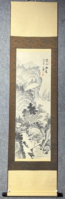 陈文翰《溪山幽隐》绢本山水立轴(1986年丙寅)