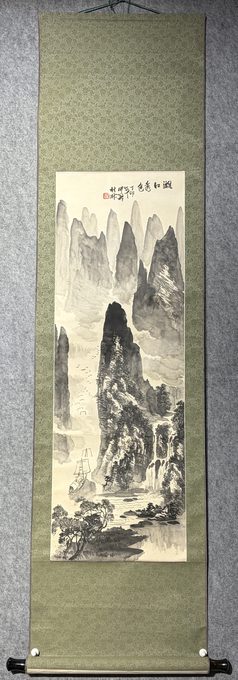 1987年《漓江秀色》水墨桂林山水立轴