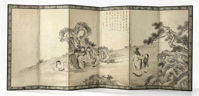 六曲通景水墨屏风