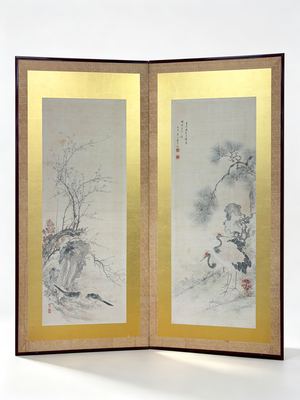南画双扇对屏（二曲屏风）