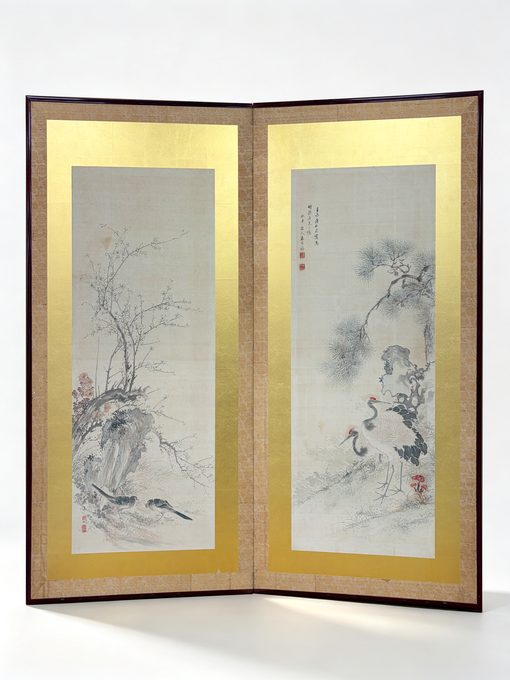 南画双扇对屏（二曲屏风）