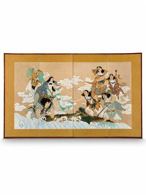 四曲一扇《天孙降临》绢本彩绘屏风