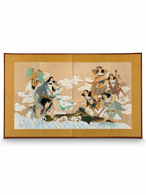 四曲一扇《天孙降临》绢本彩绘屏风