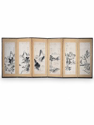 水墨山水 六曲屏风