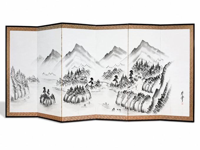 六曲通景水墨山水屏风