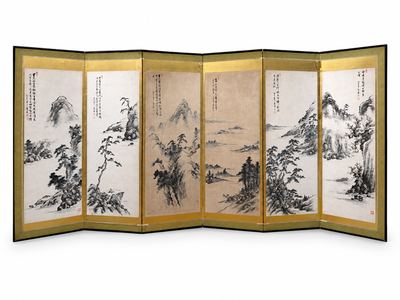 六曲通景山水屏风