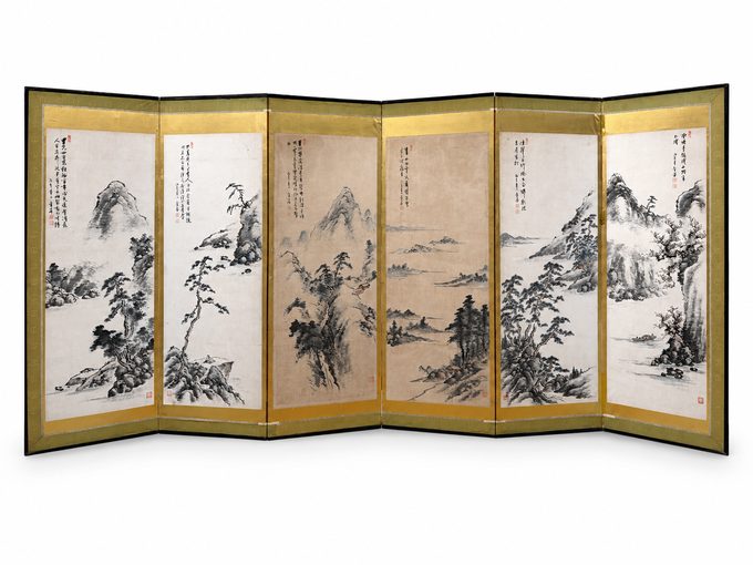 六曲通景山水屏风
