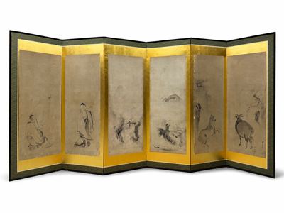 纸本水墨六曲屏风