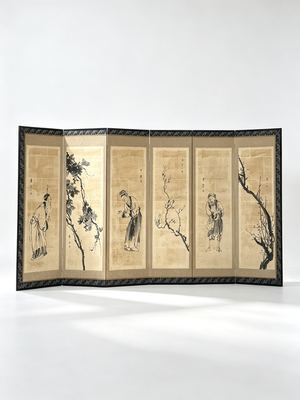 六曲纸本水墨屏风