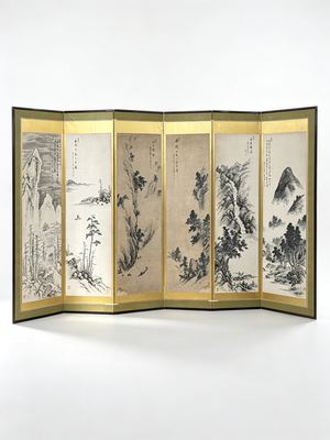 六曲山水通景屏风